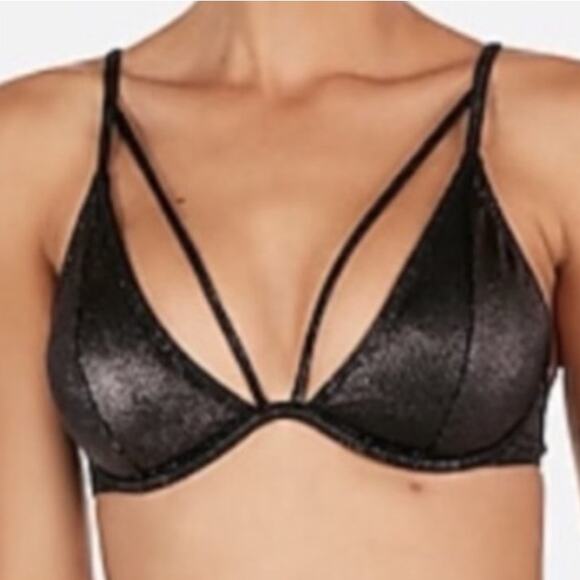 EXPRESS Small Ribbed Bikini Bronze Metallic Shiny Black Copper Underwire‎ Cheeky - Picture 2 of 9